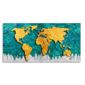 Golden World Map Canvas Wall Painting