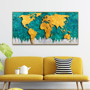 Golden World Map Canvas Wall Painting