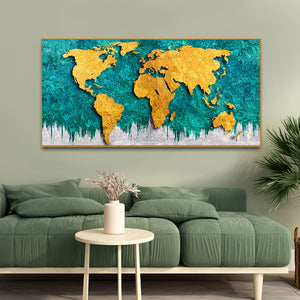 Golden World Map Canvas Wall Painting