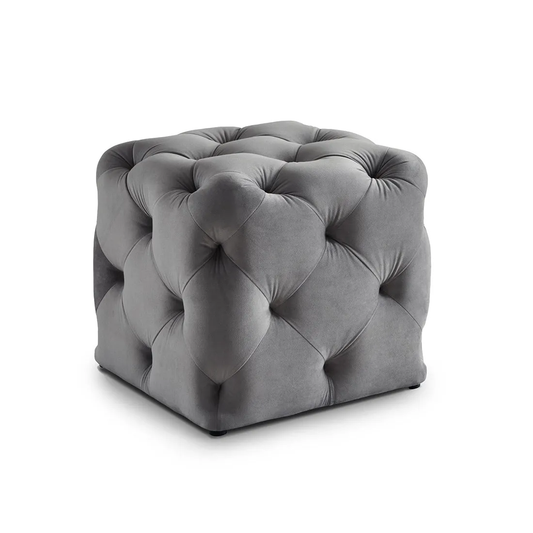 Grey Square Shaped Artistic Design Tufted Velvet Ottoman