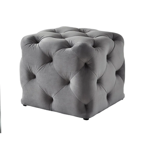 Grey Square Shaped Artistic Design Tufted Velvet Ottoman