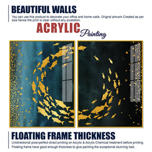 Group of Golden Fishes Acrylic Floating Wall Painting Set of 2