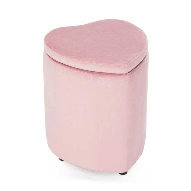 Heart Shaped Storage Velvet Fabric Padded Makeup Stool