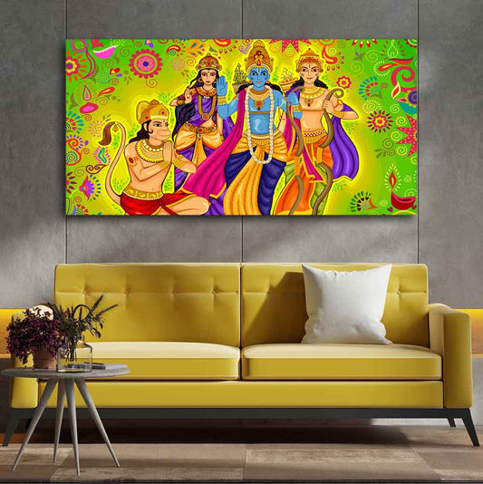 Hindu Gods Shree Ram Darbar Hanuman Premium Canvas Wall Painting