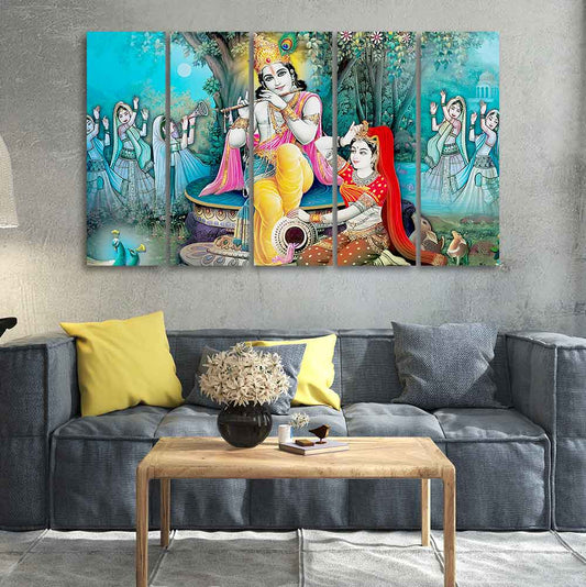 Hindu Lord Radha Krishna Wall Painting Set of Five Pieces