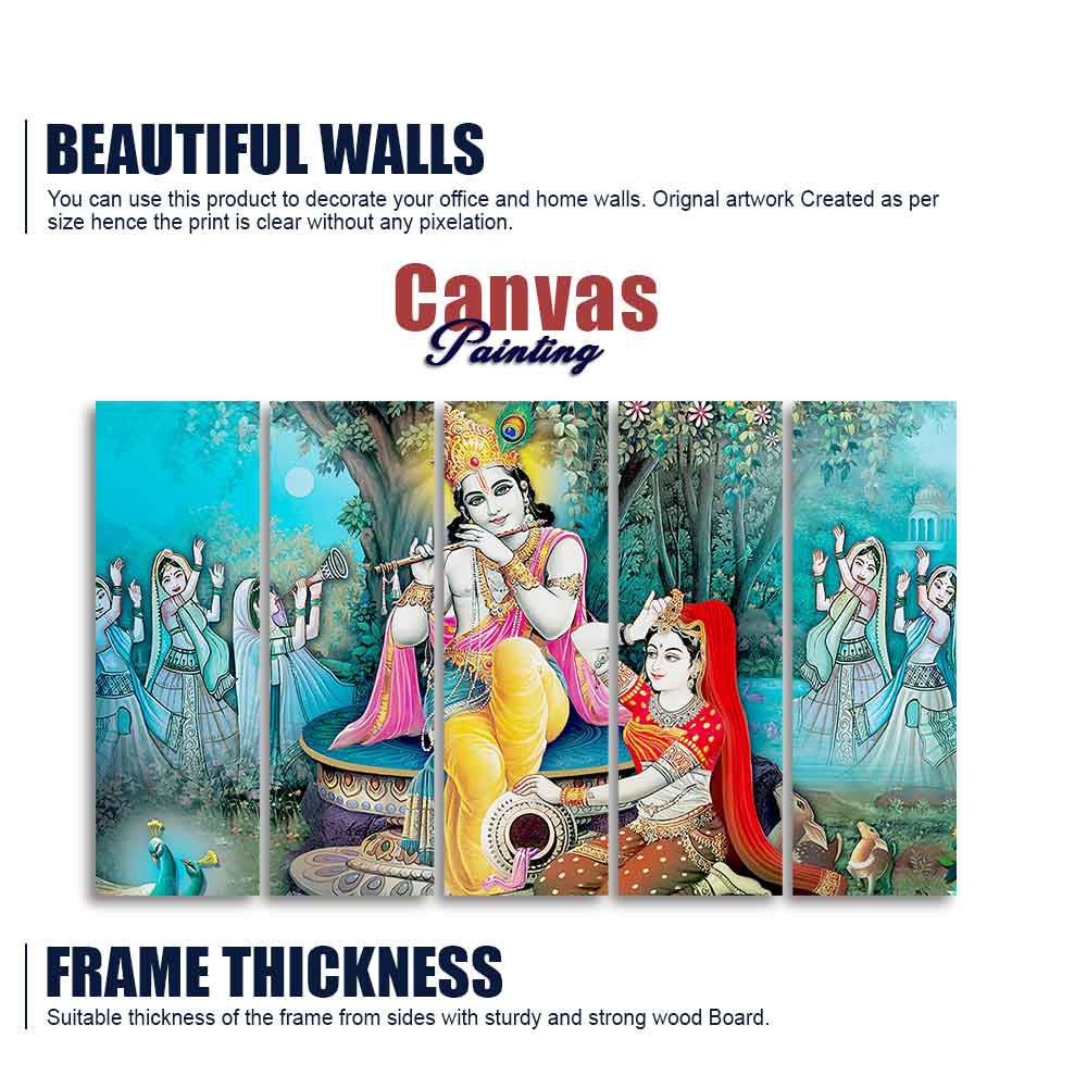 Hindu Lord Radha Krishna Wall Painting Set of Five Pieces