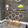 Honeycomb Motif Artistic Golden Finish Metal Console Table