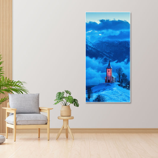 House on Mountain Floating Canvas Wall Painting