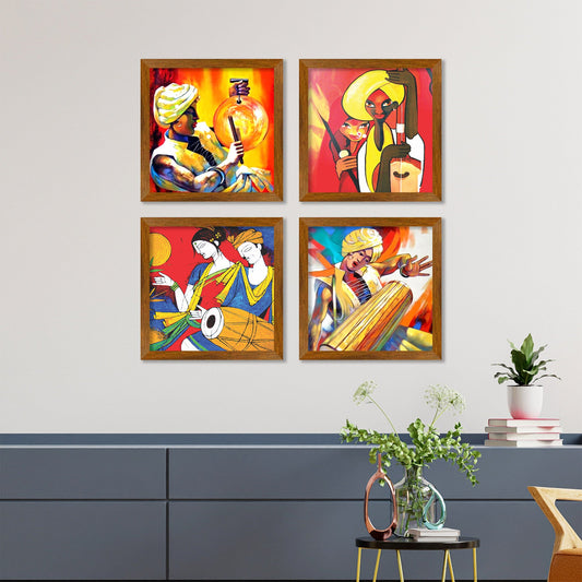 Indian Art Pilgrimage Music Art Wall Frame Set of Four