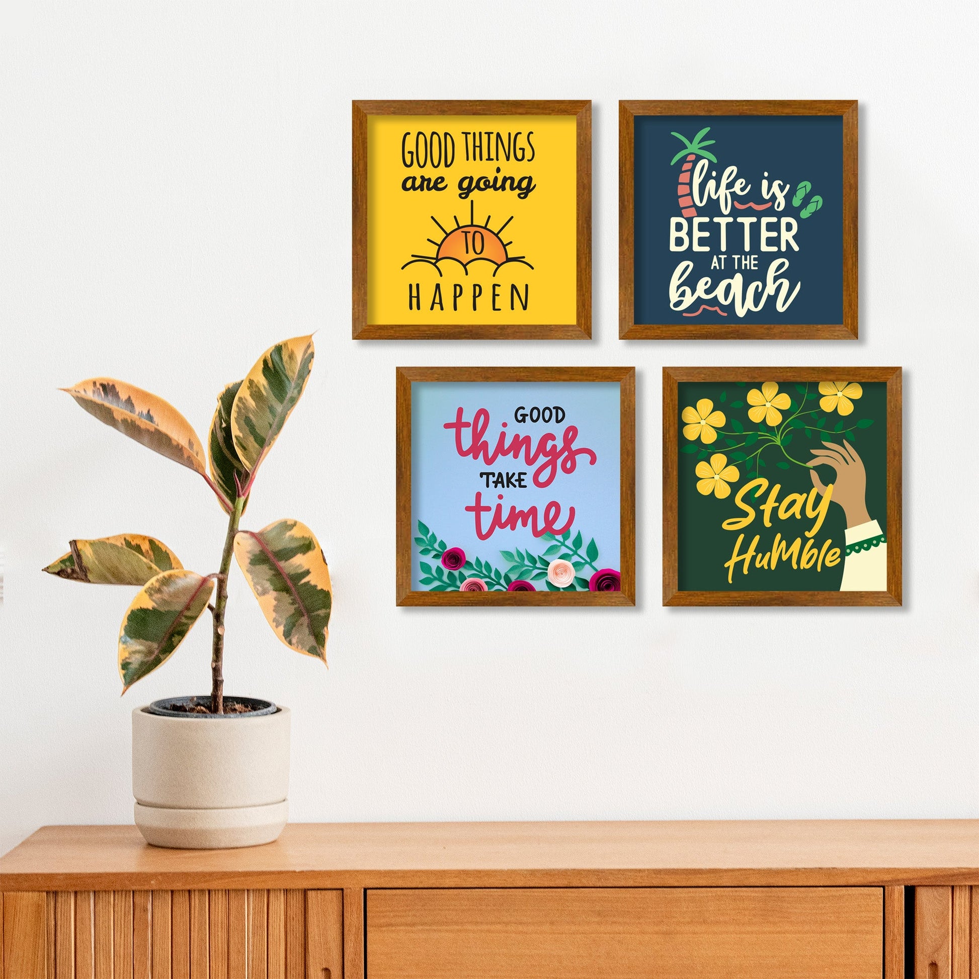 Inspirational Quotes Premium Wooden Wall Frame Set of Four