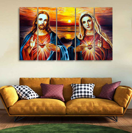 Jesus Christ and Mary Canvas Wall Painting of Five Pieces