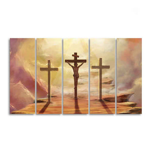 Jesus Cross with Moon Dark Background Five Pieces Canvas Wall Painting