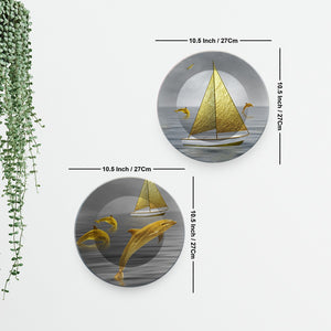 Jumping Dolphin in the Ocean Wall Hanging Plates of Two Pieces