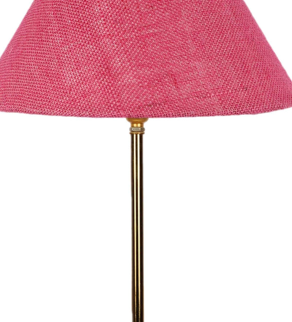 Jute Shade Textured Pink Color Table Lamp with Golden Metal Finish