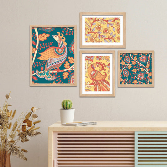 Kalamkari Textile Traditional Art Wall Frame Set of Four