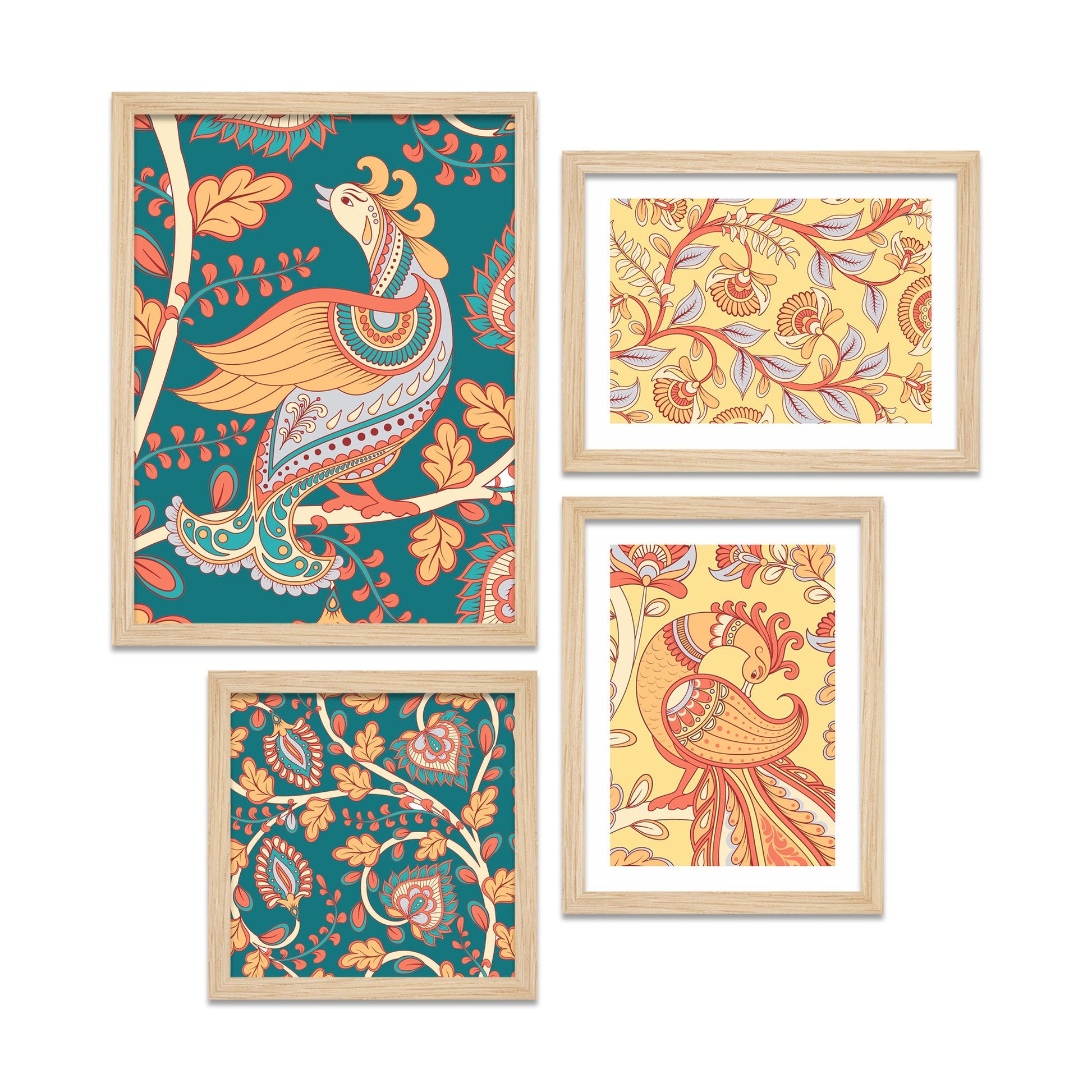 Kalamkari Textile Traditional Art Wall Frame Set of Four