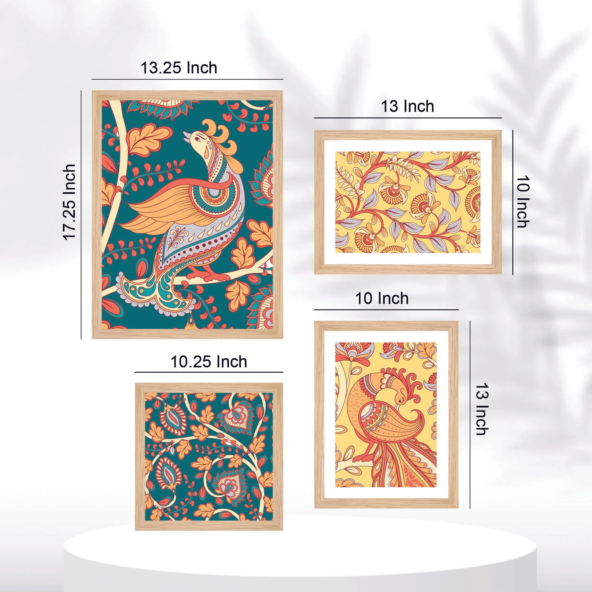 Kalamkari Textile Traditional Art Wall Frame Set of Four