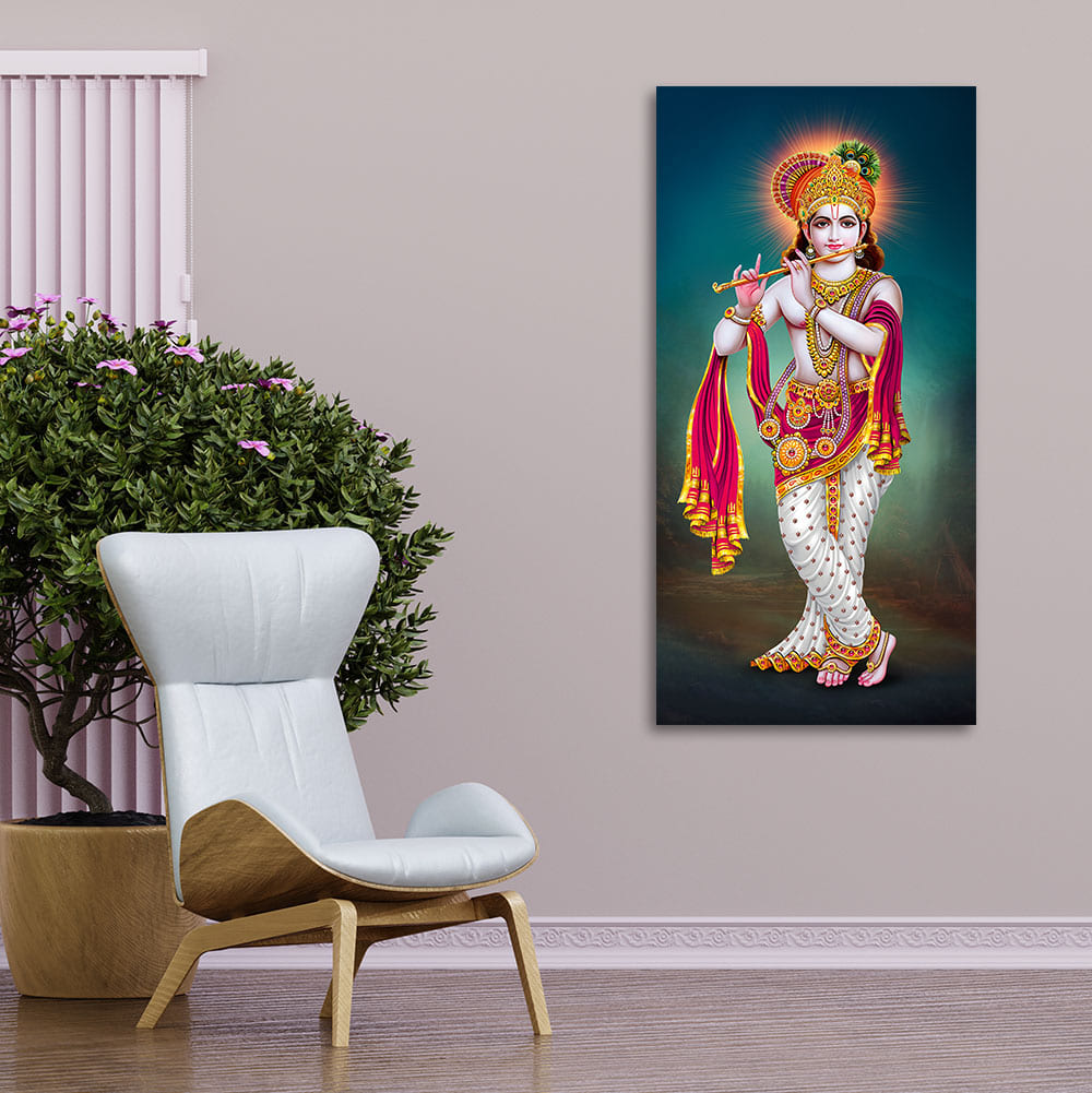 Krishna Playing Flute Hand Premium Canvas Wall Painting