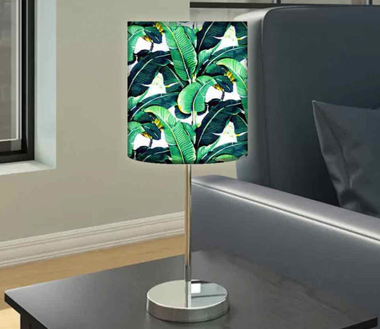 Leaf Art Printed Modern Stainless Steel Metal Finish Table Lamp