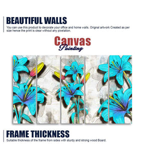 Blue Lily Flowers Canvas Wall Painting of Five Pieces