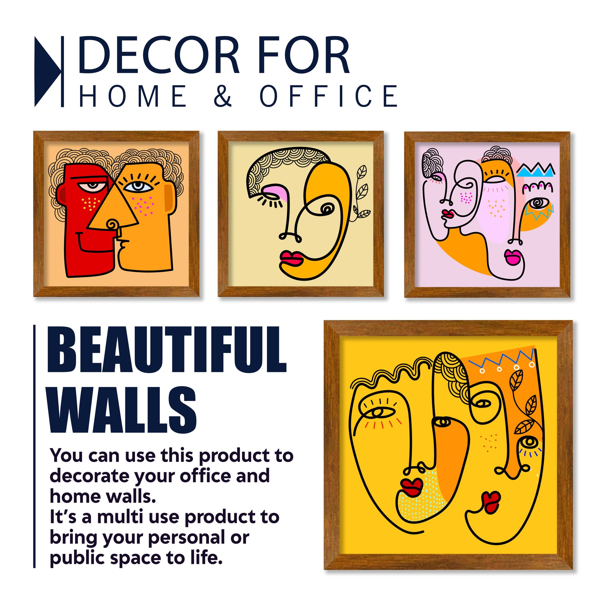 Line Art Faces Wall Frame Set of Four