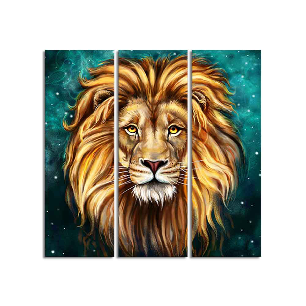 Lion Face Premium Wall Painting Set of 3 Pieces