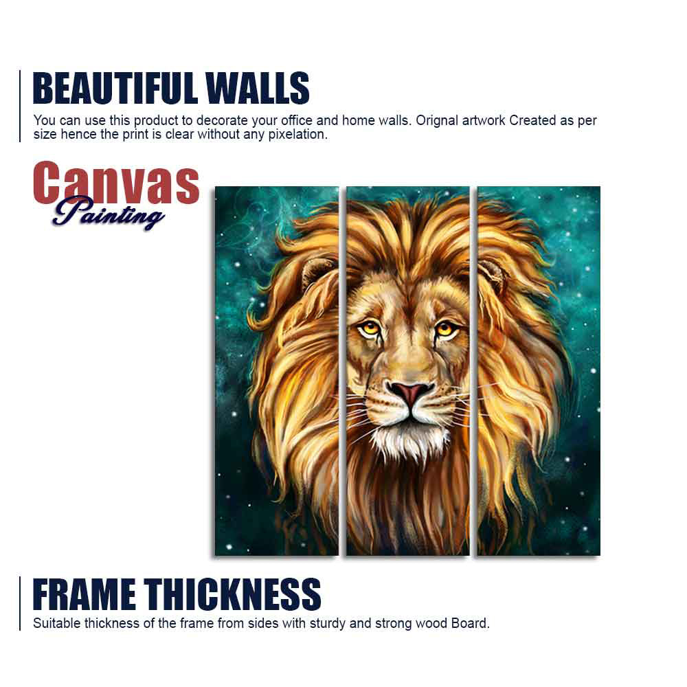 Lion Face Premium Wall Painting Set of 3 Pieces