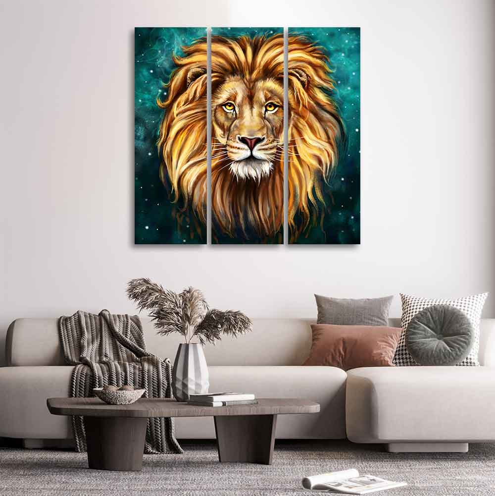 Lion Face Premium Wall Painting Set of 3 Pieces