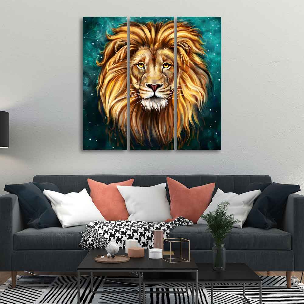 Lion Face Premium Wall Painting Set of 3 Pieces