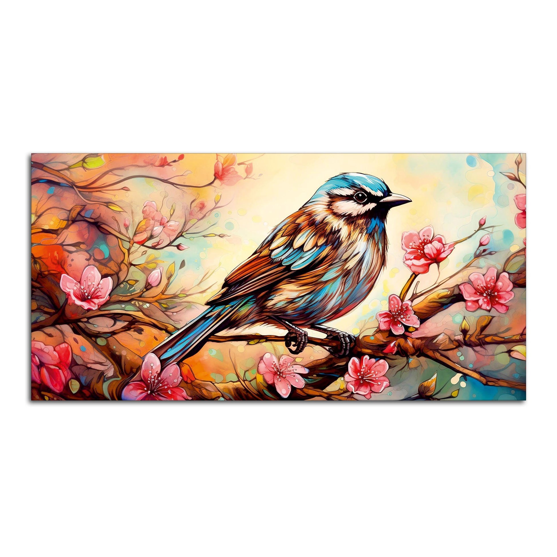 Little Sparrow with bright colored Flower Canvas Wall Painting