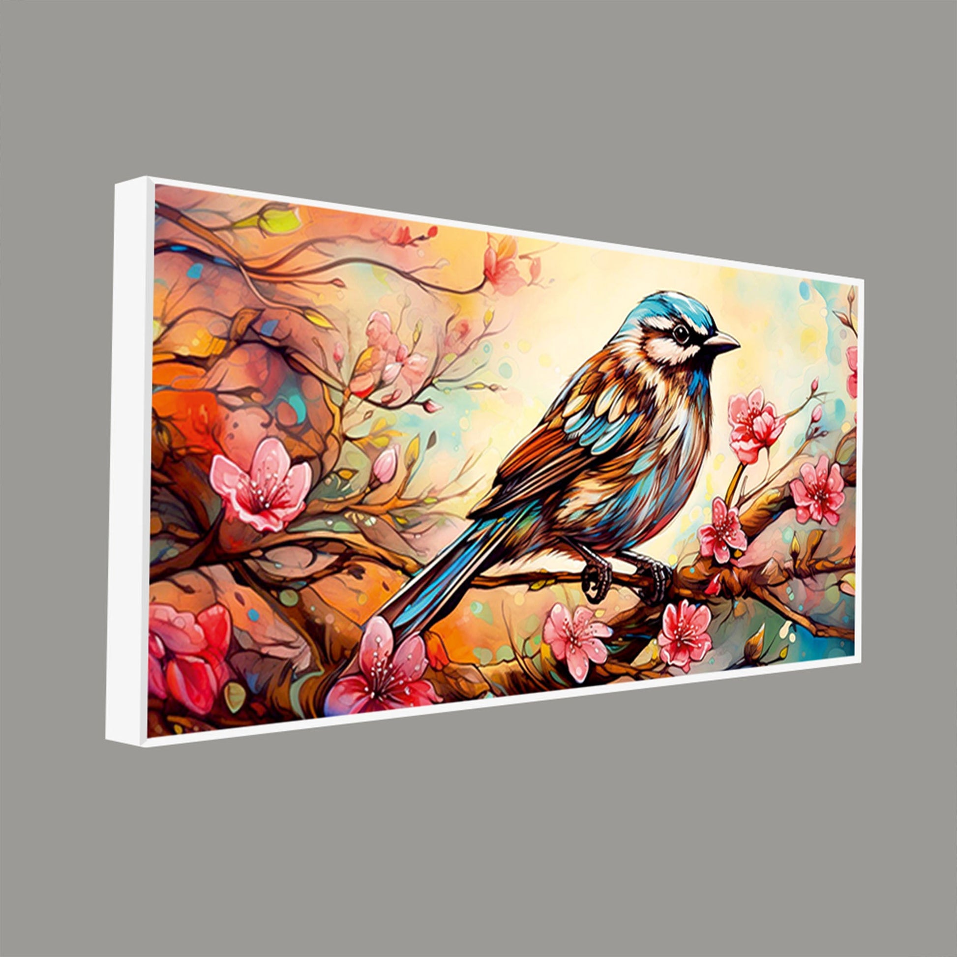 Little Sparrow with bright colored Flower Canvas Wall Painting