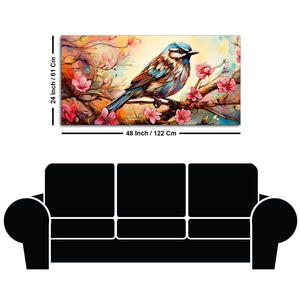 Little Sparrow with bright colored Flower Canvas Wall Painting