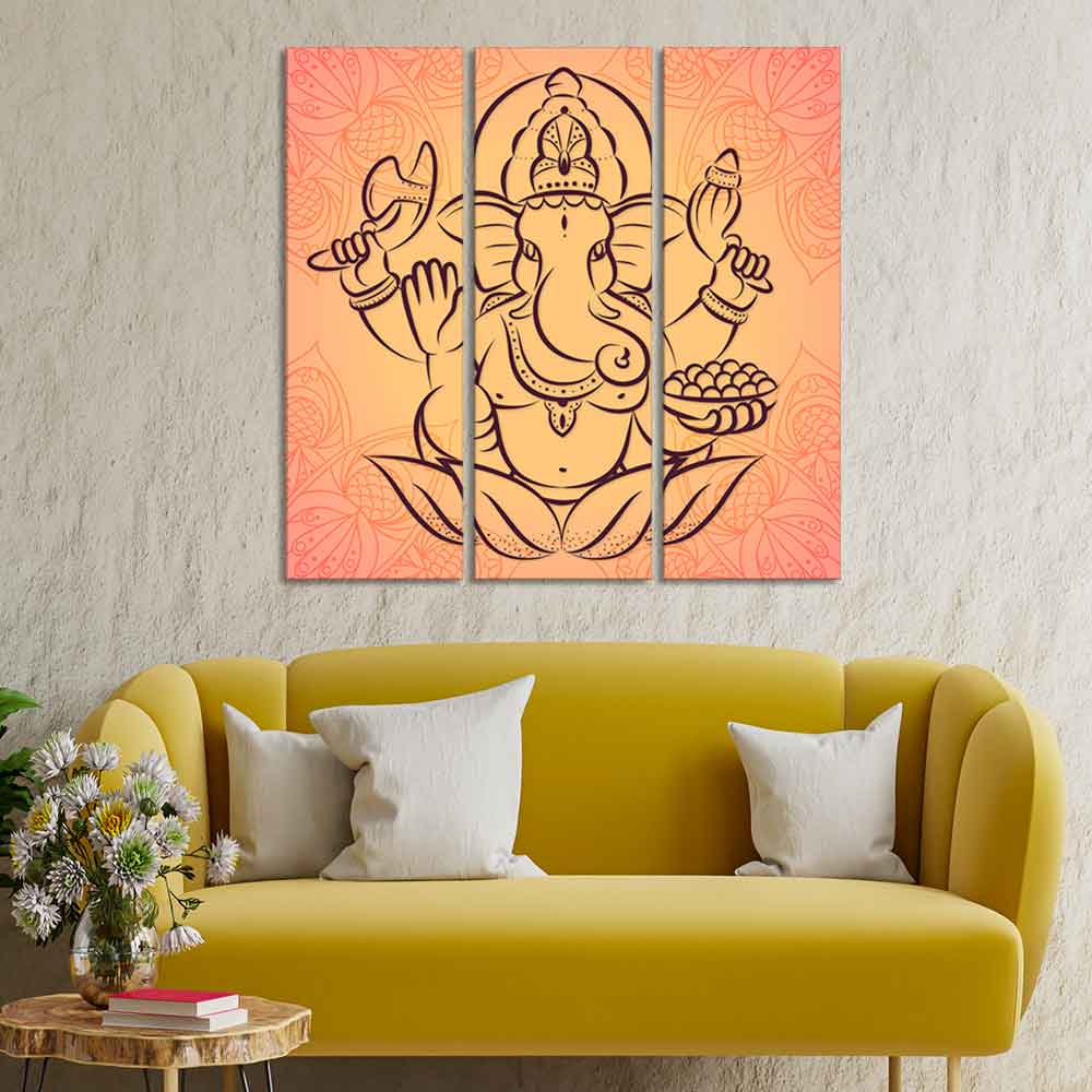 Lord Ganesha Wall Painting of Three Panels