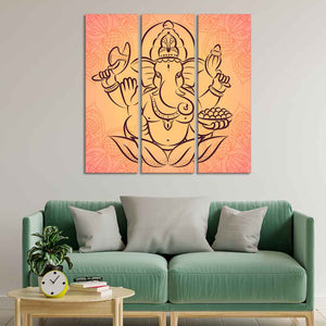 Lord Ganesha Wall Painting of Three Panels