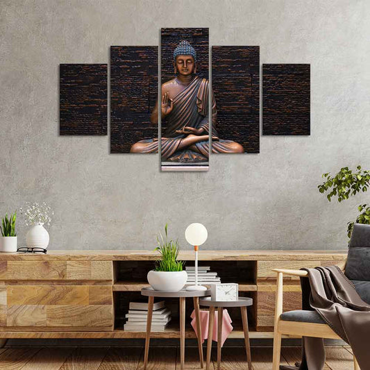 Lord Buddha Meditating Statue Five Pieces Canvas Wall Painting