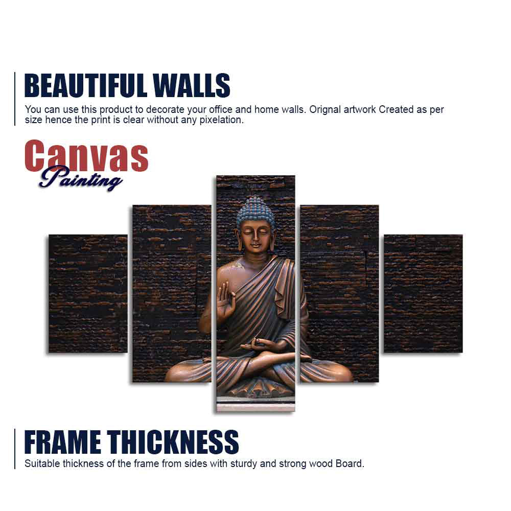 Lord Buddha Meditating Statue Five Pieces Canvas Wall Painting