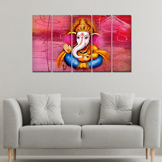 Spiritual Lord Ganesh Wall Painting 5 Pieces