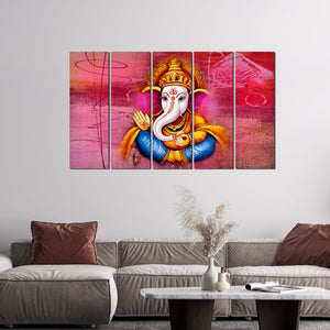 Spiritual Lord Ganesh Wall Painting 5 Pieces