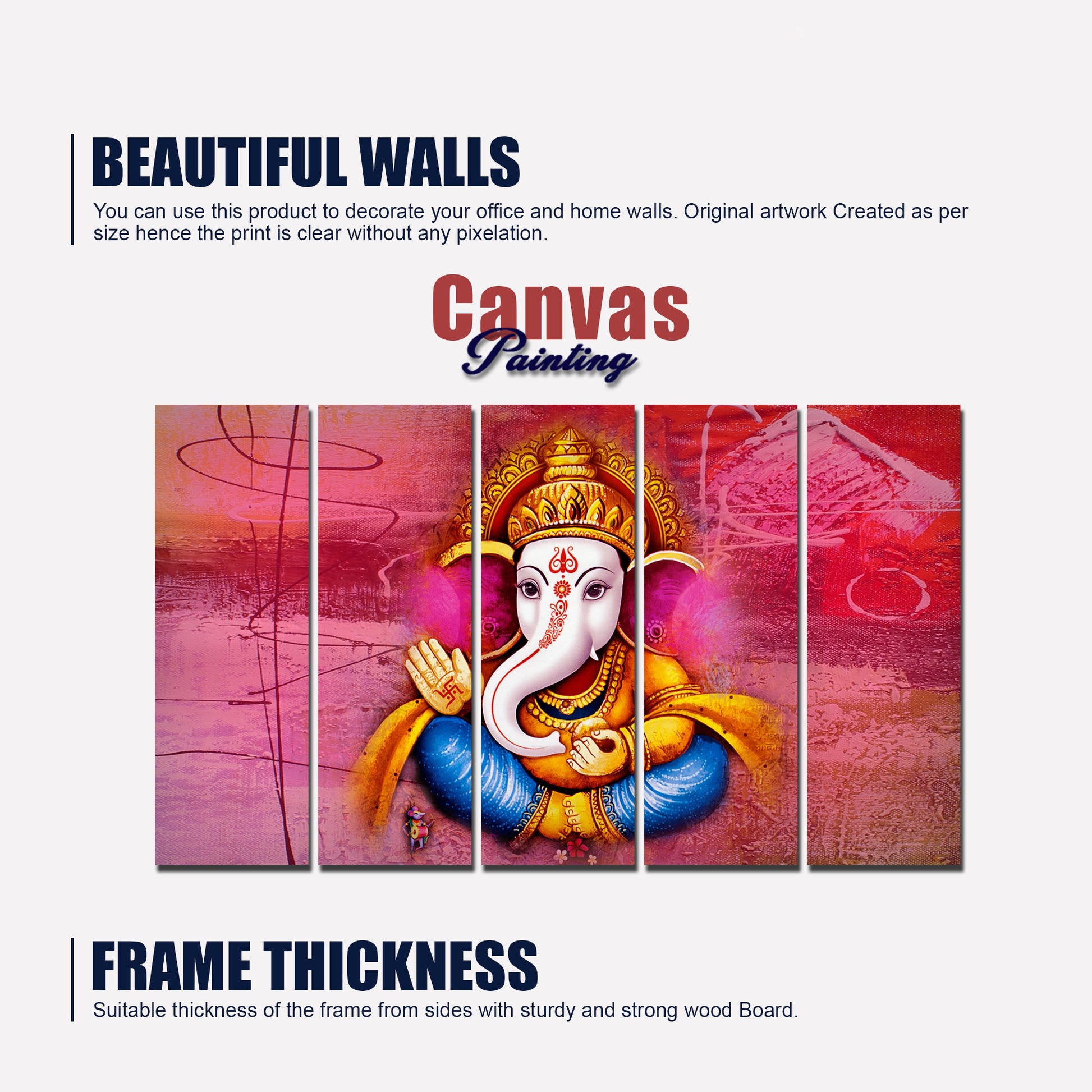 Spiritual Lord Ganesh Wall Painting 5 Pieces