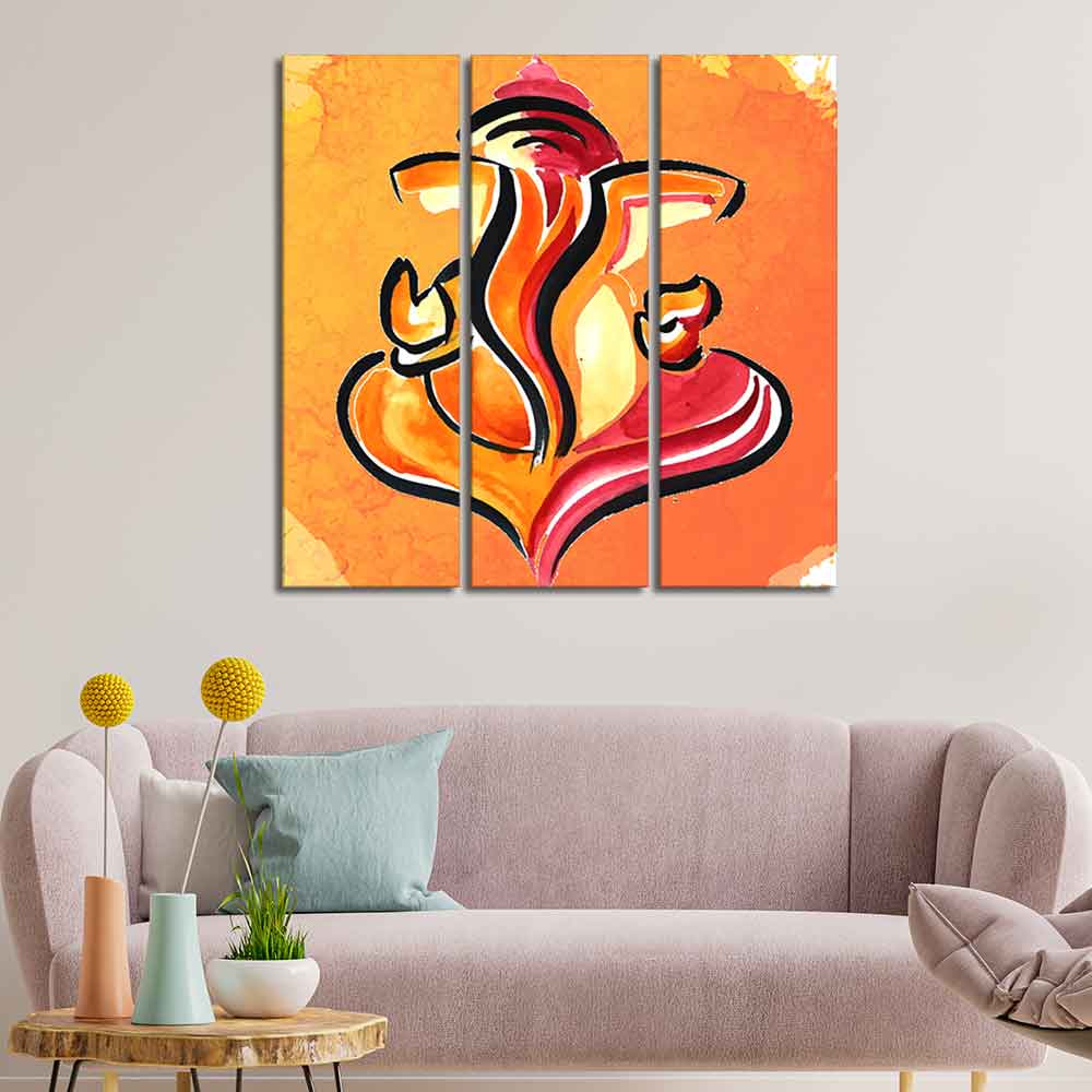 Lord Ganesha Abstract Art Canvas Wall Painting Set of Three