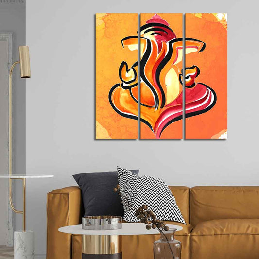 Lord Ganesha Abstract Art Canvas Wall Painting Set of Three