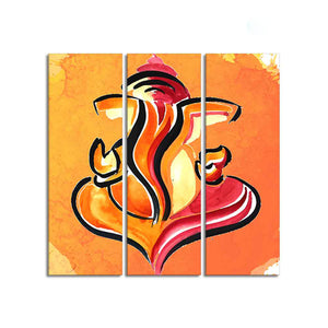 Lord Ganesha Abstract Art Canvas Wall Painting Set of Three