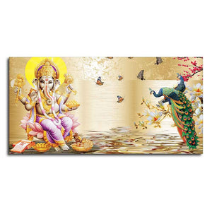 Lord Ganesha and Peacocks Canvas Wall Painting