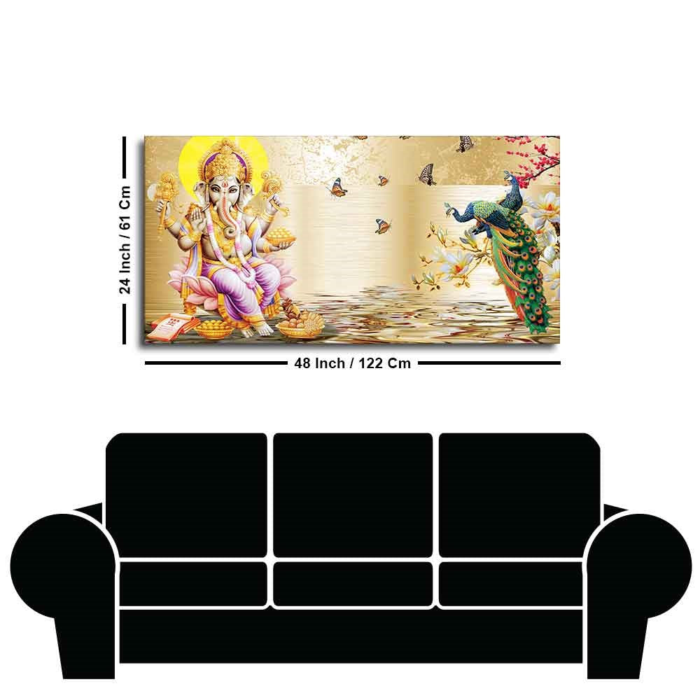 Lord Ganesha and Peacocks Canvas Wall Painting