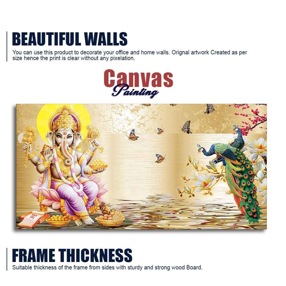 Lord Ganesha and Peacocks Canvas Wall Painting