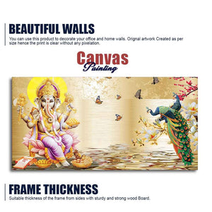 Lord Ganesha and Peacocks Canvas Wall Painting