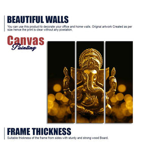 Lord Ganesha Canvas Wall Painting of 3 Pieces