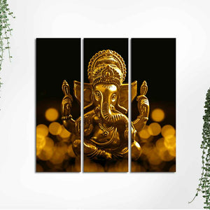 Lord Ganesha Canvas Wall Painting of 3 Pieces