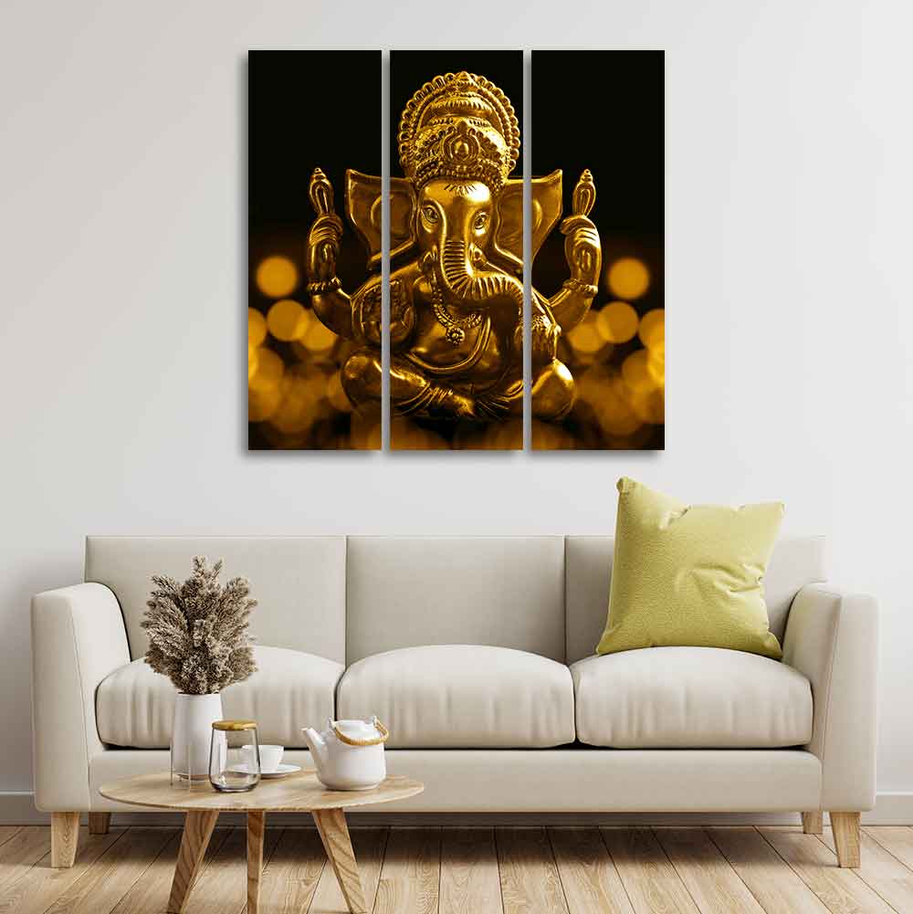 Lord Ganesha Canvas Wall Painting of 3 Pieces