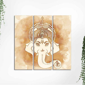 Lord Ganesha Face Wall Painting of Three Panels